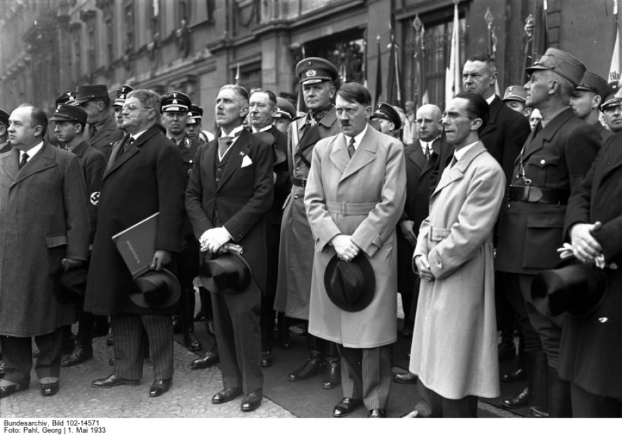 Adolf Hitler and members of the new government in Berlin for the National Labor day celebrations